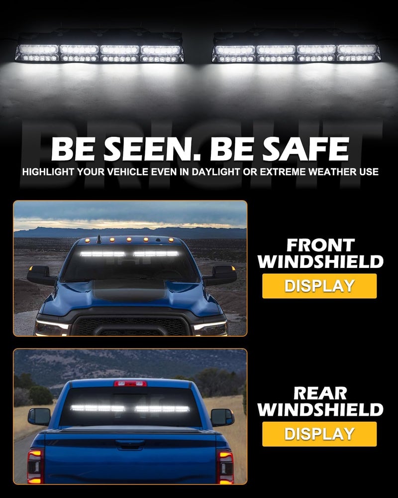 HLauto 604N Emergency Dash Strobe Lights: 2x16.8 inch White Security Light w/Take Down, 48 LED Safety Flashing Warning Hazard Interior Windshield Visor Light Bar for Trucks Vehicles - Image 3